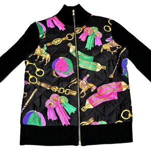 Lauren Ralph Lauren Women's S Black Quilted Silk Cotton Equestrian Bomber Jacket